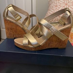 Cole Haan gold wedges